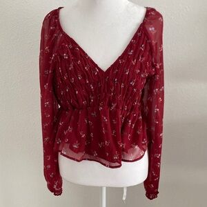 American Eagle Outfitters Burgundy Floral Blouse M
